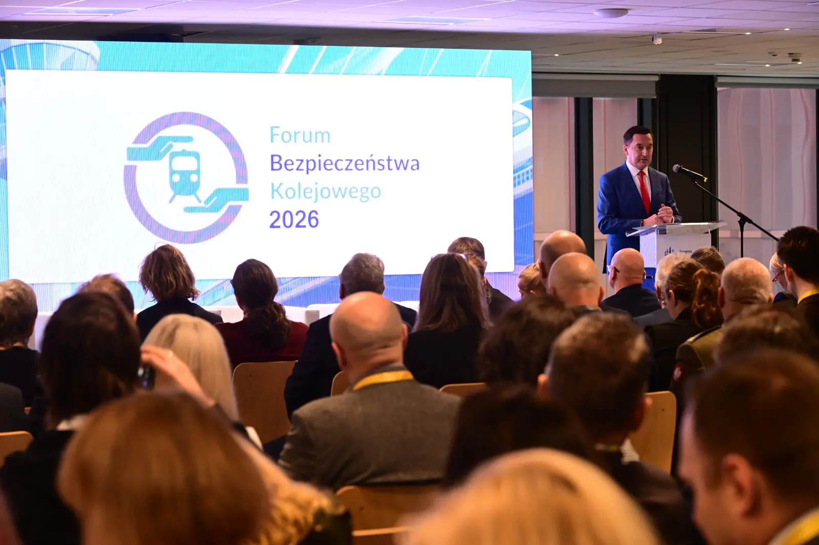 Sala konferencyjna podczas Forum Bezpieczeństwa Kolejowego